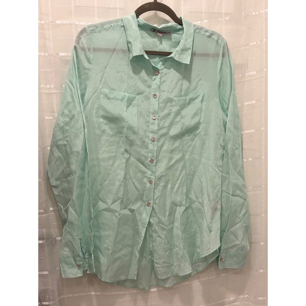 Calypso St Barth Mint Green Cotton Silk Blend Button Down Shirt Small